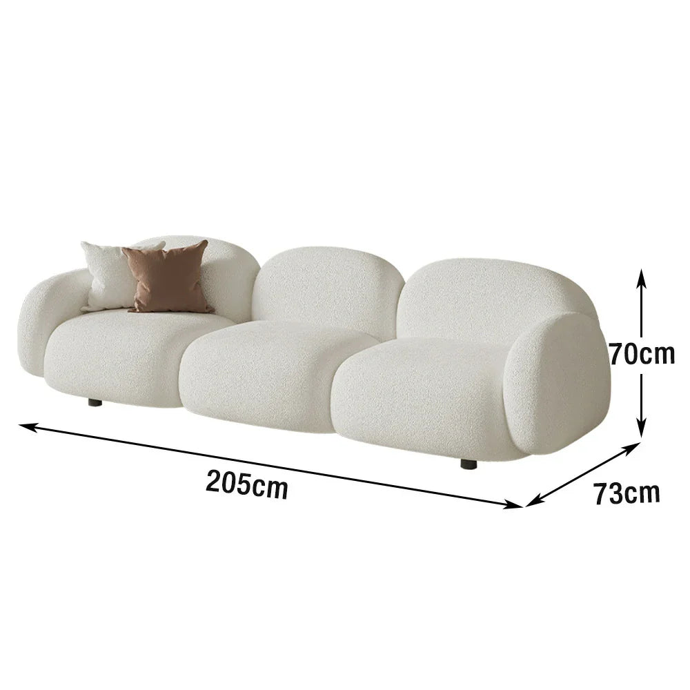 LIVARA 85/145/205cm Sponge, Curved Comfort Sofa Soft Ergonomic - Design, High-Density Fleece Durable Touch, Lamb Upholstered, White