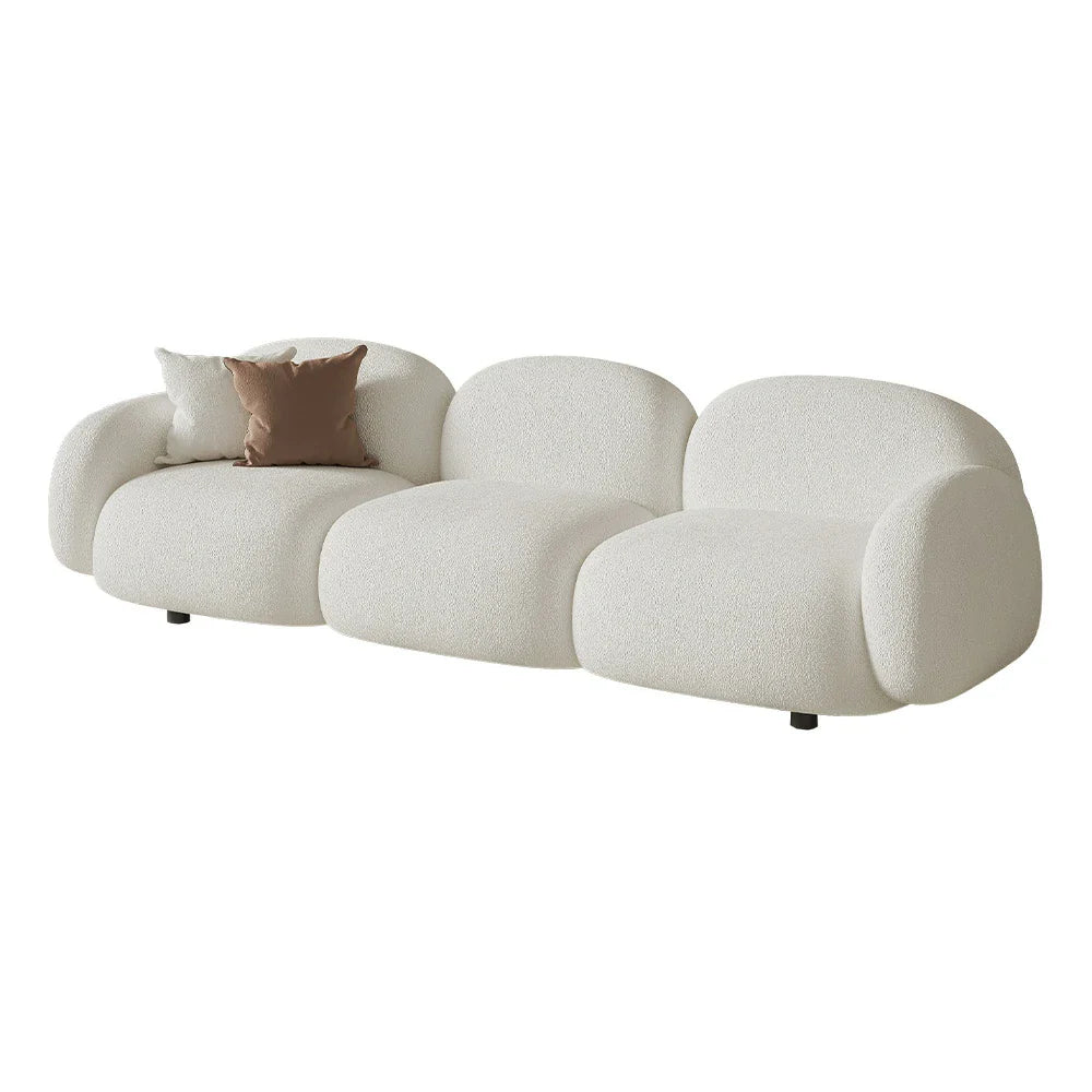 LIVARA 85/145/205cm Sponge, Curved Comfort Sofa Soft Ergonomic - Design, High-Density Fleece Durable Touch, Lamb Upholstered, White