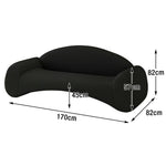 LIVARA 170/210cm - Ergonomic Sponge Cat-Scratch-Resistant Leather High-Density Easy-to-Clean, Curved Upholstered, Sofa Waterproof, Design, Black
