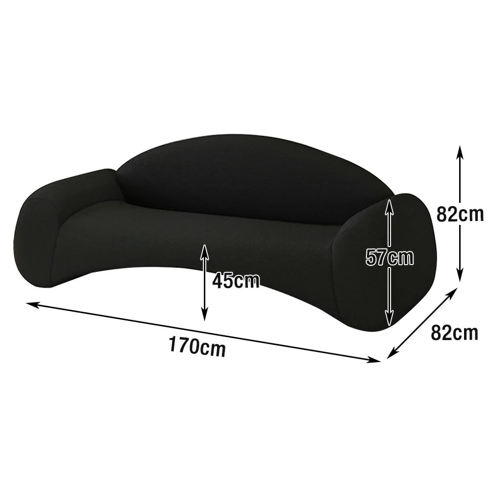 LIVARA 170/210cm - Ergonomic Sponge Cat-Scratch-Resistant Leather High-Density Easy-to-Clean, Curved Upholstered, Sofa Waterproof, Design, Black