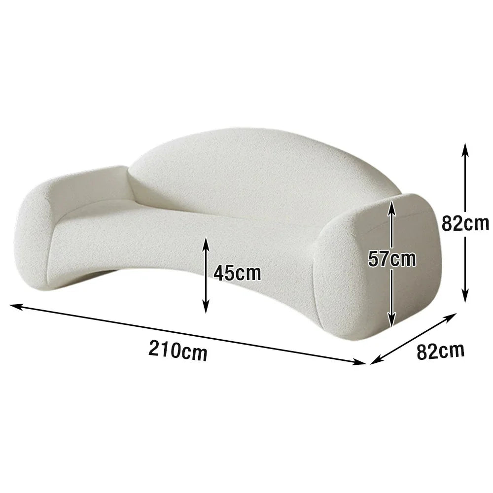 LIVARA 220cm Easy-to-Clean, Upholstered, Curved High-Density Design, Ergonomic - Sofa Waterproof, Velvet Matte Sponge White