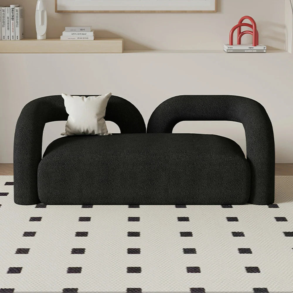 LIVARA 83/180cm High-Density Sponge, Curved Design, Touch, Upholstered, Comfort - Ergonomic Durable Fleece Soft Sofa Sherpa Black