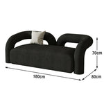 LIVARA 83/180cm High-Density Sponge, Curved Design, Touch, Upholstered, Comfort - Ergonomic Durable Fleece Soft Sofa Sherpa Black