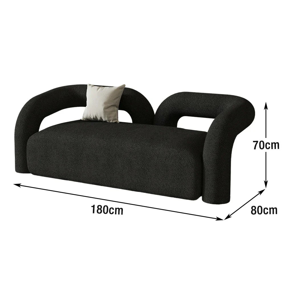 LIVARA 83/180cm High-Density Sponge, Curved Design, Touch, Upholstered, Comfort - Ergonomic Durable Fleece Soft Sofa Sherpa Black