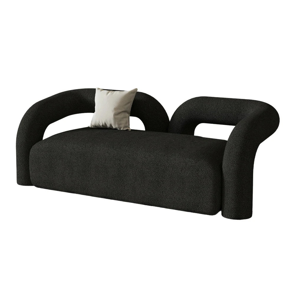 LIVARA 83/180cm High-Density Sponge, Curved Design, Touch, Upholstered, Comfort - Ergonomic Durable Fleece Soft Sofa Sherpa Black