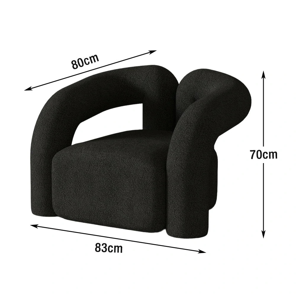 LIVARA 83/180cm High-Density Sponge, Curved Design, Touch, Upholstered, Comfort - Ergonomic Durable Fleece Soft Sofa Sherpa Black