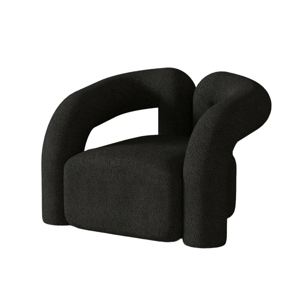 LIVARA 83/180cm High-Density Sponge, Curved Design, Touch, Upholstered, Comfort - Ergonomic Durable Fleece Soft Sofa Sherpa Black