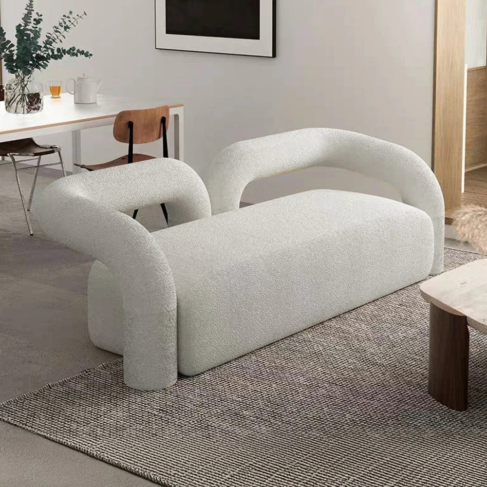 LIVARA 83/180cm Sofa Comfort Upholstered, Durable - Ergonomic High-Density Touch, Sponge, Fleece Sherpa Design, Soft Curved White