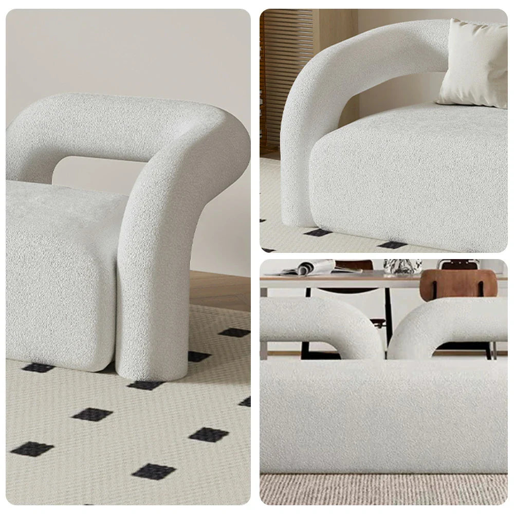 LIVARA 83/180cm Sofa Comfort Upholstered, Durable - Ergonomic High-Density Touch, Sponge, Fleece Sherpa Design, Soft Curved White