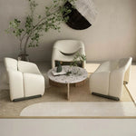 LIVARA Single Stylish Resilient Frame, Upholstery, Sherpa High-Density Seating, Cushion, Contemporary Fleece Curved Cozy Chair, Sofa Sturdy - White