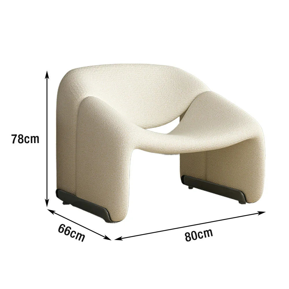 LIVARA Single Stylish Resilient Frame, Upholstery, Sherpa High-Density Seating, Cushion, Contemporary Fleece Curved Cozy Chair, Sofa Sturdy - White