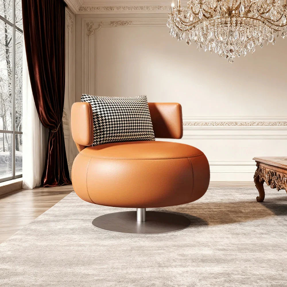 LIVARA Swivel Chair - Soft Silicone Leather, UTTP Honeycomb Foam, High-Resilience Comfort, Modern Style - Orange