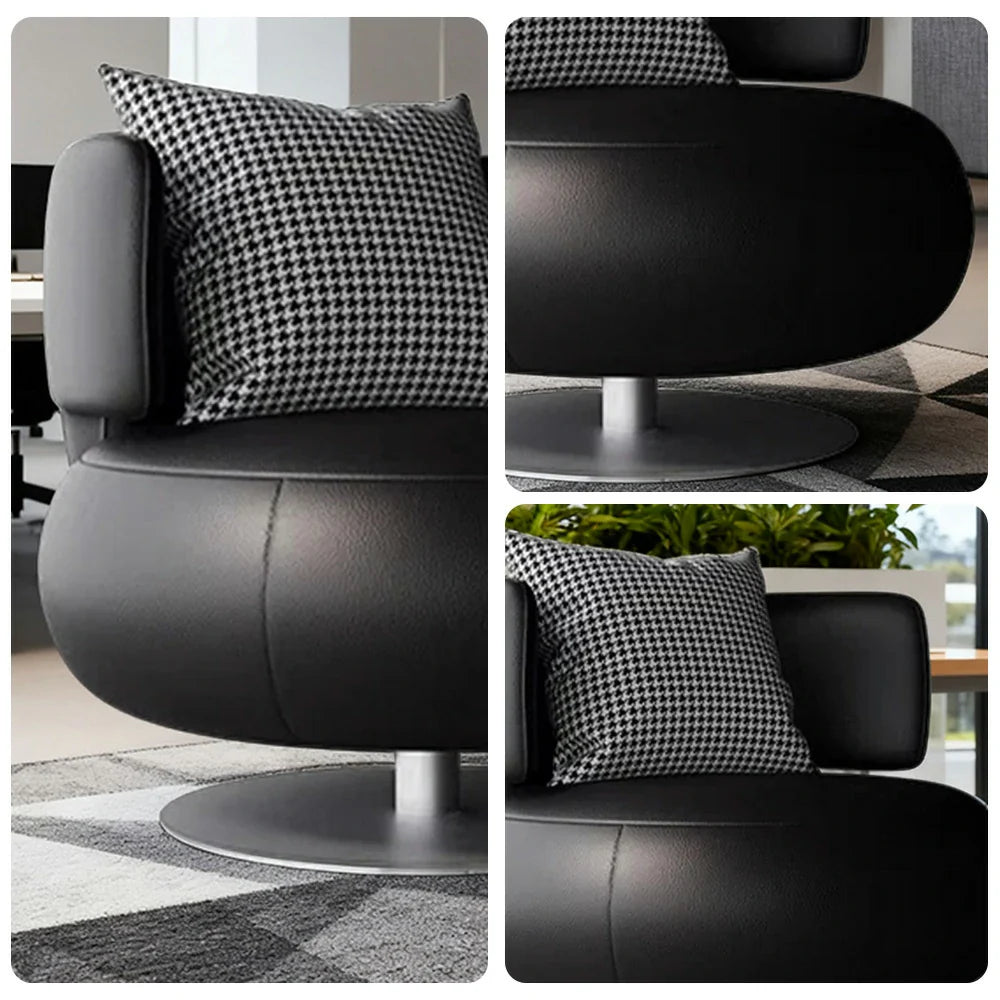 LIVARA Swivel Chair - Soft Silicone Leather, UTTP Honeycomb Foam, High-Resilience Comfort, Modern Style - Black