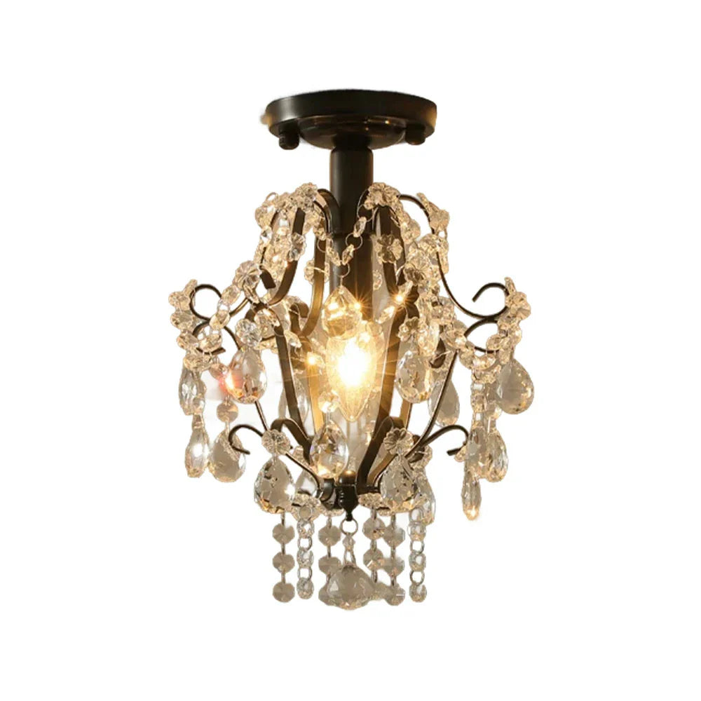 LIVARA Crystal Mount - & Pendants E14 Flush Bedroom Living Hanging Iron Lamp LED for Light, Black Crystal Room with Frame Hallway Ceiling