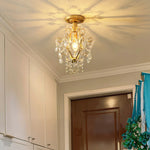 LIVARA Crystal Flush - LED Crystal Hanging Frame with Pendants & Iron Hallway E14 Ceiling Living Lamp Gold Light, Room for Bedroom Mount