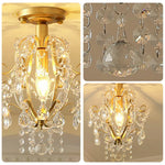LIVARA Crystal Flush - LED Crystal Hanging Frame with Pendants & Iron Hallway E14 Ceiling Living Lamp Gold Light, Room for Bedroom Mount