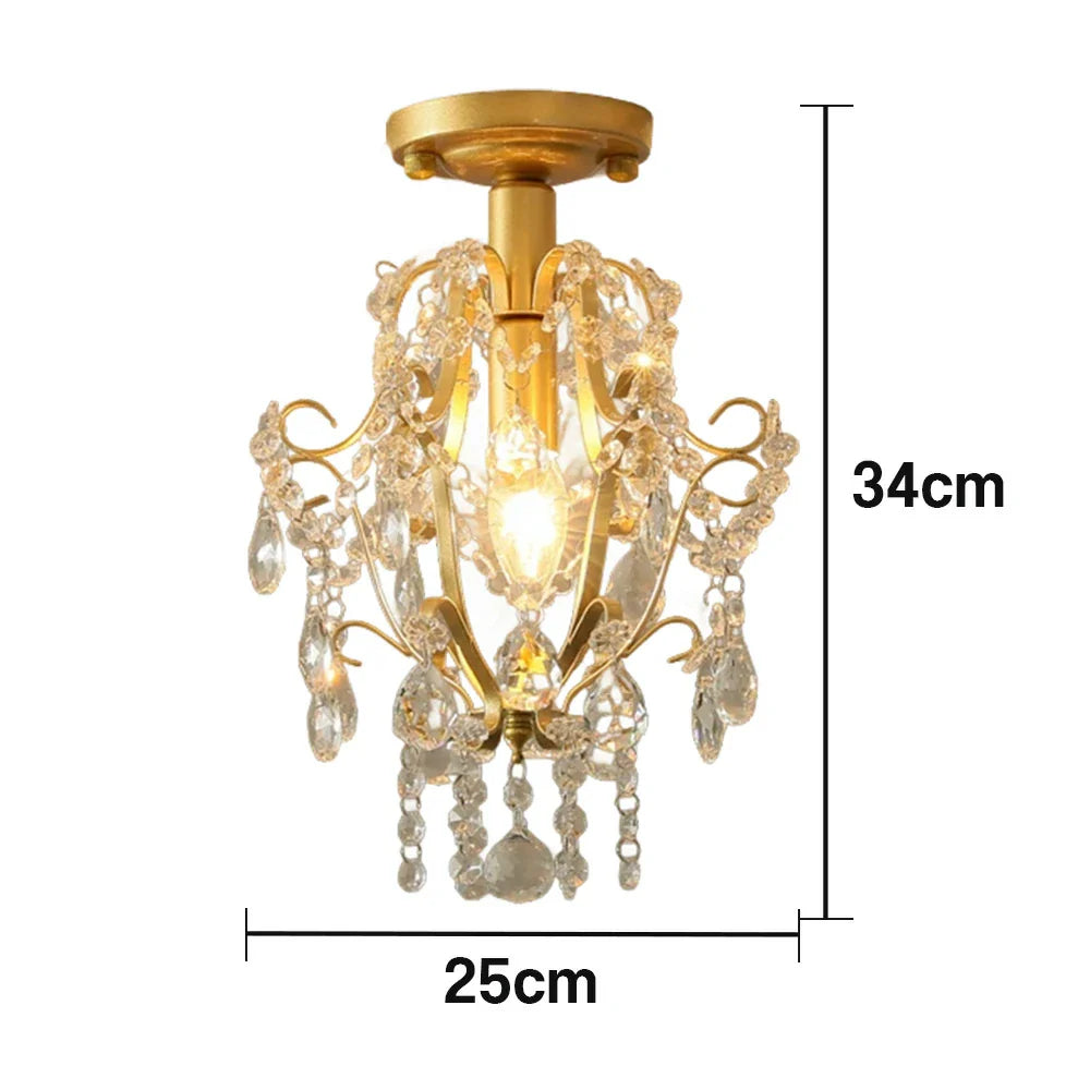 LIVARA Crystal Flush - LED Crystal Hanging Frame with Pendants & Iron Hallway E14 Ceiling Living Lamp Gold Light, Room for Bedroom Mount