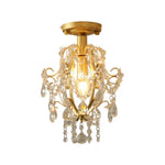 LIVARA Crystal Flush - LED Crystal Hanging Frame with Pendants & Iron Hallway E14 Ceiling Living Lamp Gold Light, Room for Bedroom Mount