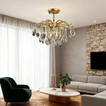 LIVARA 40/50/65cm Warm Light Gold Crystal Chandelier E14 LED Pendant Light with Iron Frame & Sparkling Crystal Drops for Living Room Bedroom