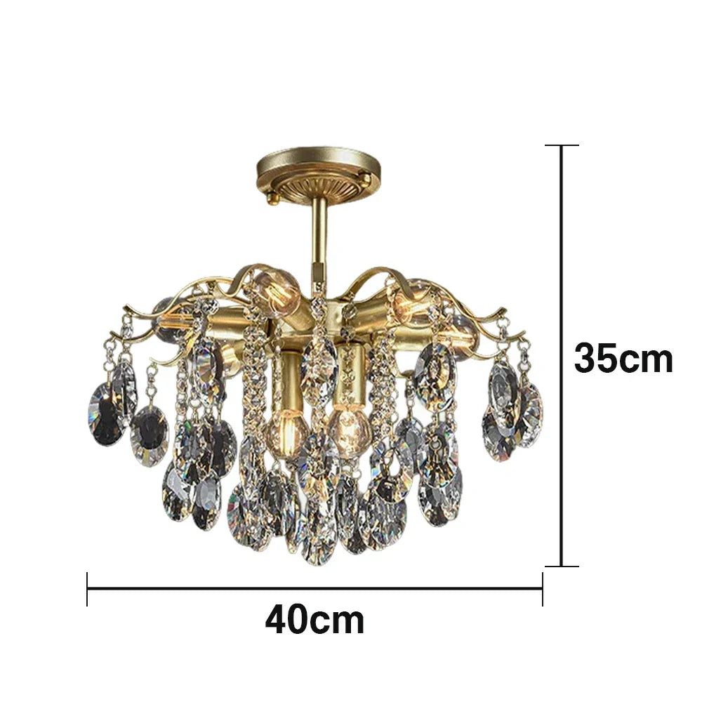 LIVARA 40/50/65cm Warm Light Gold Crystal Chandelier E14 LED Pendant Light with Iron Frame & Sparkling Crystal Drops for Living Room Bedroom