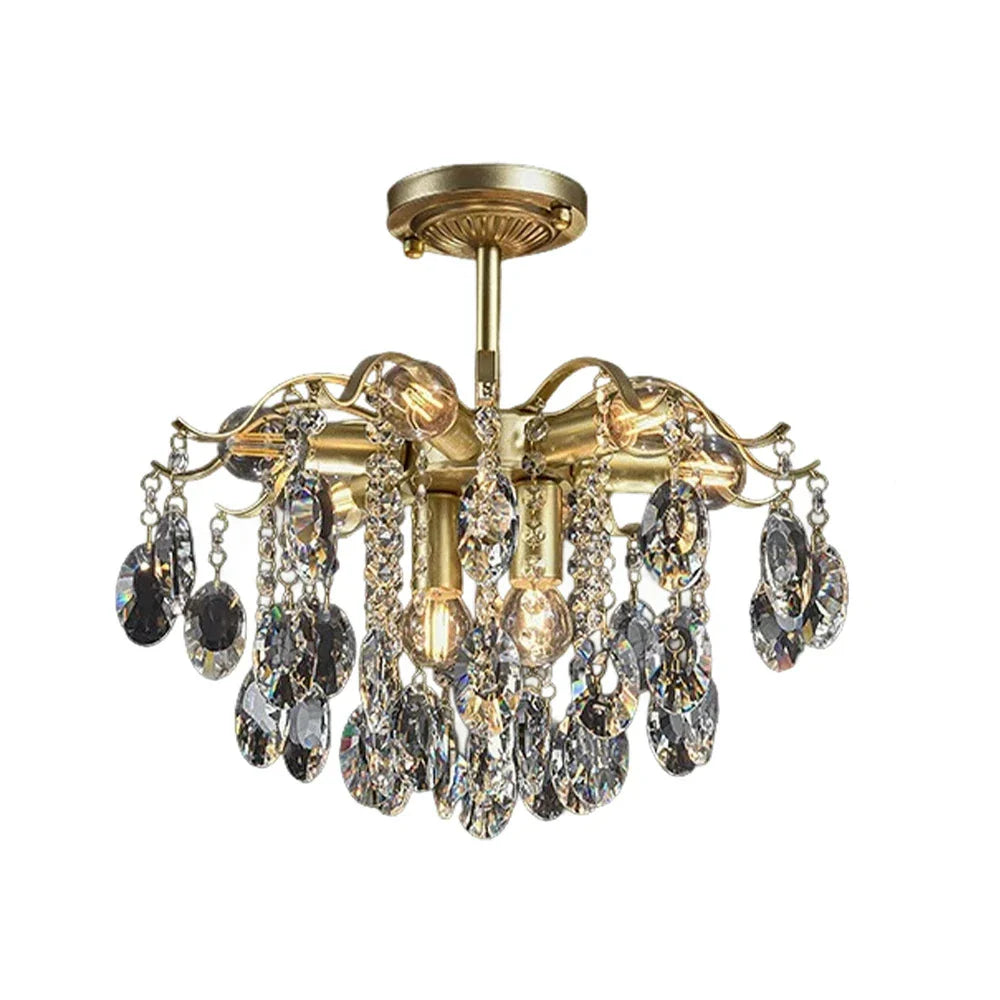 LIVARA 40/50/65cm Warm Light Gold Crystal Chandelier E14 LED Pendant Light with Iron Frame & Sparkling Crystal Drops for Living Room Bedroom