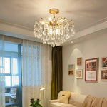 LIVARA 40/50/65cm Warm Light Gold Crystal Chandelier E14 LED Pendant Light with Iron Frame & Sparkling Crystal Drops for Living Room Bedroom