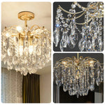 LIVARA 40/50/65cm Warm Light Gold Crystal Chandelier E14 LED Pendant Light with Iron Frame & Sparkling Crystal Drops for Living Room Bedroom