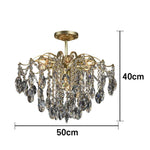 LIVARA 40/50/65cm Warm Light Gold Crystal Chandelier E14 LED Pendant Light with Iron Frame & Sparkling Crystal Drops for Living Room Bedroom