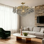 LIVARA 40/50/65cm Warm Light Gold Crystal Chandelier E14 LED Pendant Light with Iron Frame & Sparkling Crystal Drops for Living Room Bedroom