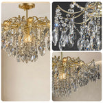 LIVARA 40/50/65cm Warm Light Gold Crystal Chandelier E14 LED Pendant Light with Iron Frame & Sparkling Crystal Drops for Living Room Bedroom