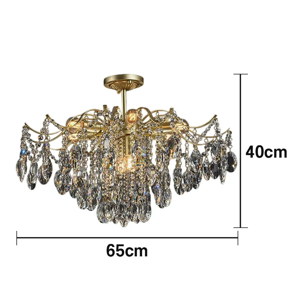 LIVARA 40/50/65cm Warm Light Gold Crystal Chandelier E14 LED Pendant Light with Iron Frame & Sparkling Crystal Drops for Living Room Bedroom