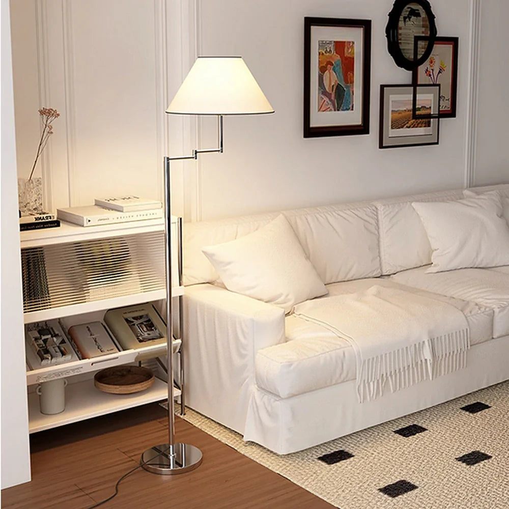 LIVARA Floor Lamp 3 Colour LED Lighting Fabric Shade Chrome Metal Body Adjustable Arm for Home