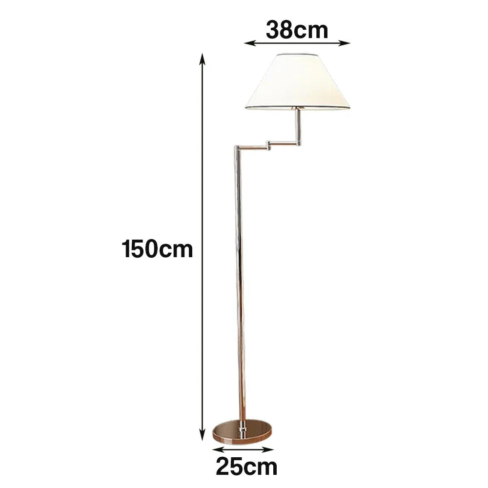 LIVARA Floor Lamp 3 Colour LED Lighting Fabric Shade Chrome Metal Body Adjustable Arm for Home