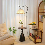 LIVARA Floor Lamp 3 Lighting Modes Cotton-Linen Shade Lily of the Valley Design Walnut Wood Base Foot Switch
