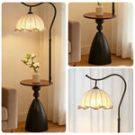 LIVARA Floor Lamp 3 Lighting Modes Cotton-Linen Shade Lily of the Valley Design Walnut Wood Base Foot Switch