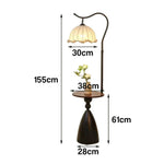 LIVARA Floor Lamp 3 Lighting Modes Cotton-Linen Shade Lily of the Valley Design Walnut Wood Base Foot Switch