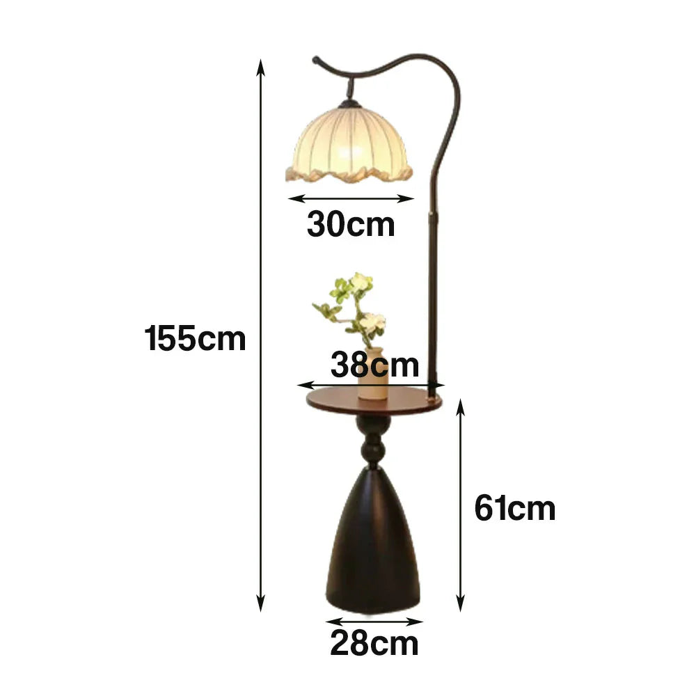LIVARA Floor Lamp 3 Lighting Modes Cotton-Linen Shade Lily of the Valley Design Walnut Wood Base Foot Switch
