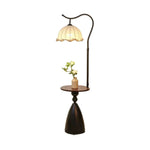 LIVARA Floor Lamp 3 Lighting Modes Cotton-Linen Shade Lily of the Valley Design Walnut Wood Base Foot Switch