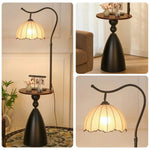 LIVARA Floor Lamp 3 Lighting Modes Cotton-Linen Shade Lily Design Walnut Wood Base Foot Switch