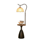 LIVARA Floor Lamp 3 Lighting Modes Cotton-Linen Shade Lily Design Walnut Wood Base Foot Switch