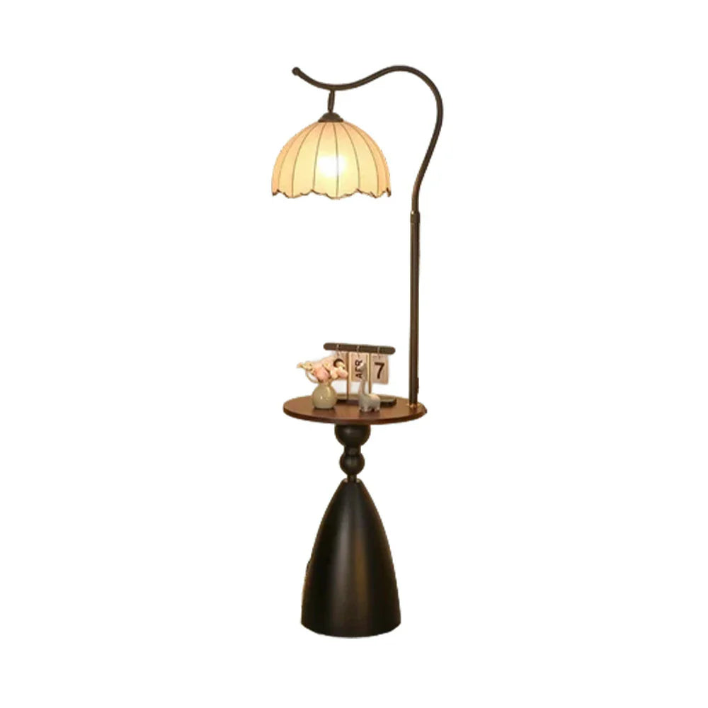 LIVARA Floor Lamp 3 Lighting Modes Cotton-Linen Shade Lily Design Walnut Wood Base Foot Switch