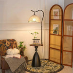 LIVARA Floor Lamp 3 Lighting Modes Cotton-Linen Shade Ingot Design Walnut Wood Base Foot Switch