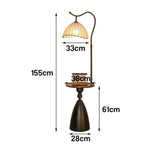 LIVARA Floor Lamp 3 Lighting Modes Cotton-Linen Shade Ingot Design Walnut Wood Base Foot Switch