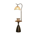LIVARA Floor Lamp 3 Lighting Modes Cotton-Linen Shade Ingot Design Walnut Wood Base Foot Switch