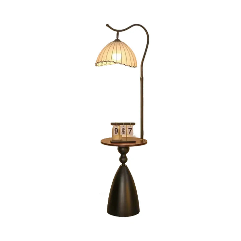 LIVARA Floor Lamp 3 Lighting Modes Cotton-Linen Shade Ingot Design Walnut Wood Base Foot Switch
