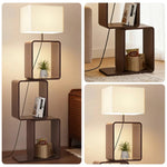 LIVARA Floor Lamp 3 Lighting Modes Fabric Shade Iron Base Wood Top Foot Switch Storage Shelf - Walnut