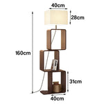 LIVARA Floor Lamp 3 Lighting Modes Fabric Shade Iron Base Wood Top Foot Switch Storage Shelf - Walnut