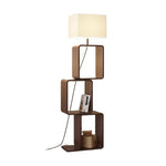 LIVARA Floor Lamp 3 Lighting Modes Fabric Shade Iron Base Wood Top Foot Switch Storage Shelf - Walnut