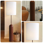 LIVARA Floor Lamp 3 Lighting Modes Linen Shade Walnut Wood Base Water Transfer Texture Foot Switch