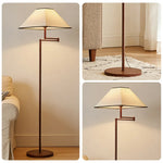LIVARA Floor Lamp 3 Lighting Modes Fabric Shade Iron Base Rotatable Arm Water Transfer Wood Texture
